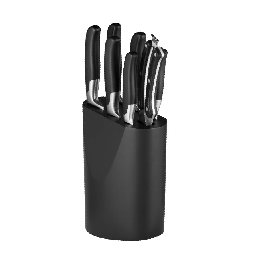 มีดสแตนเลสสตีลพร้อมบล็อกมีด BergHOFF รุ่นEssential -Onyx 8 ชิ้น ทนทาน สีเงิน บล็อกสีดำ 1308010_0